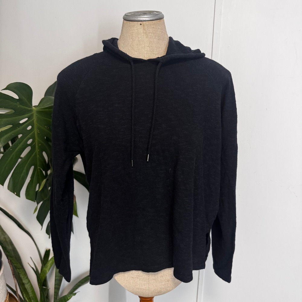 Aerie Hoodie Women Small Black 100% Cotton Long Sleeve Slub Knit Pullover Top